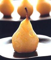 poached pear with ginger,vanilla and lemon